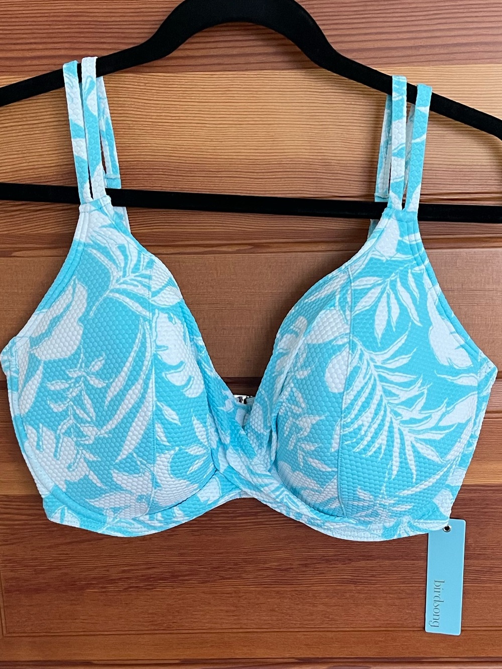 Birdsong Aqua & White Tropical  Bikini Top - 34i - NWT